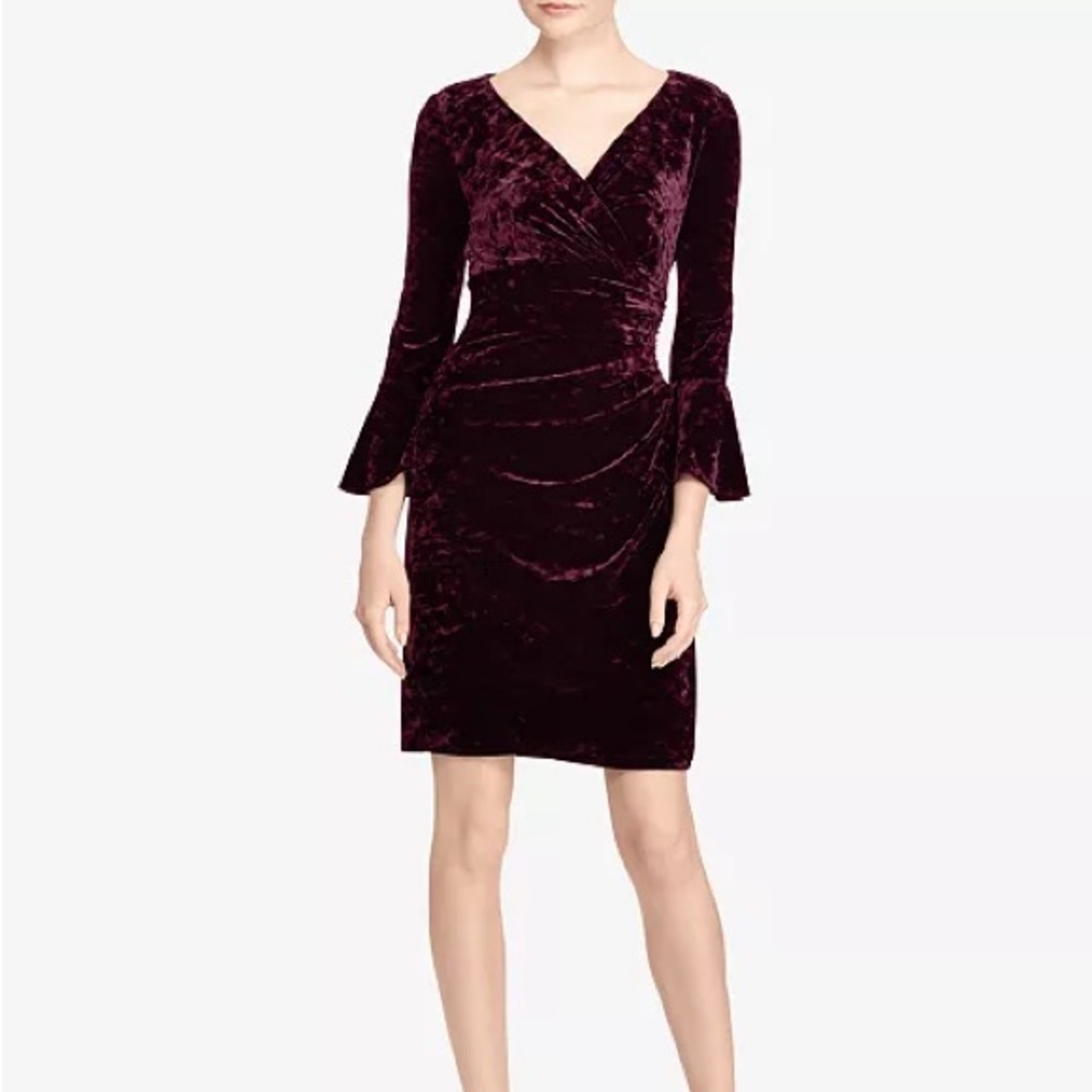 Lauren Ralph Lauren Bell-Sleeve Plum Velvet Dress - Size 16
